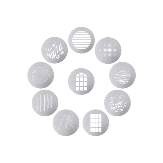 Aputure Spotlight 10-Piece Gobo Kit available for rent in Bangalore at Camera Club for creative lighting effects in film, photography, and studio productions.