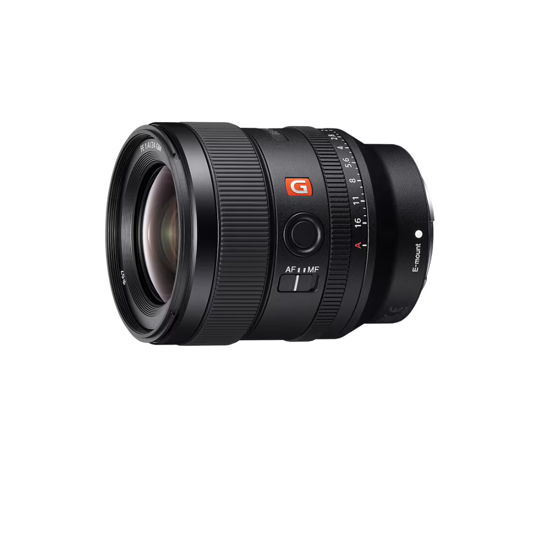 Used Sony FE 24mm F1.4 GM full-frame wide-angle prime lens available at Camera Club. Ideal for landscapes, astrophotography, street photography, and video.