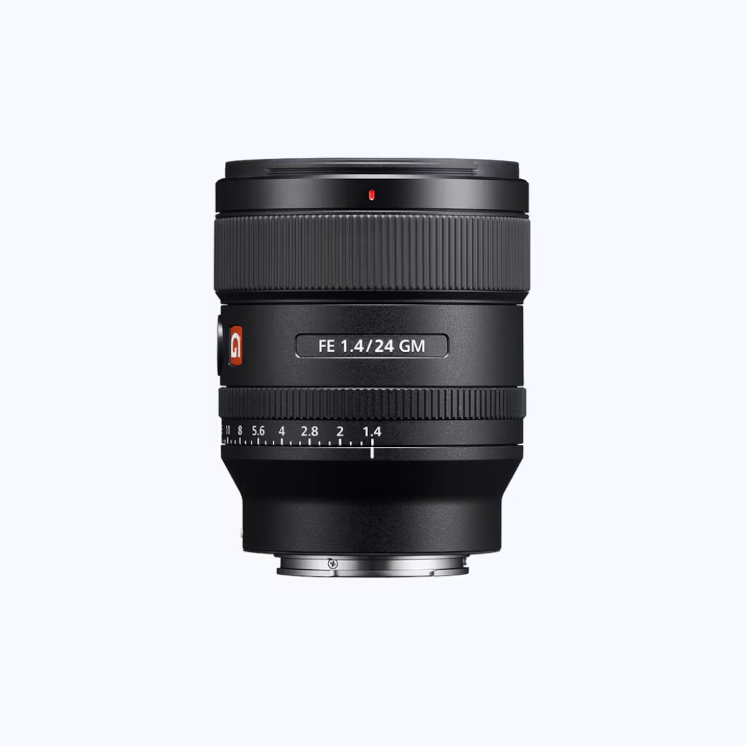 Used Sony FE 24mm F1.4 GM full-frame wide-angle prime lens available at Camera Club. Ideal for landscapes, astrophotography, street photography, and video.