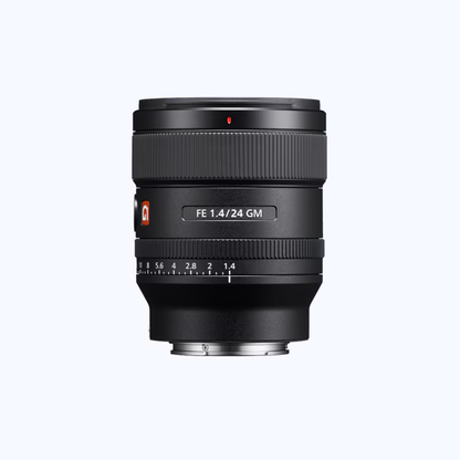 Used Sony FE 24mm F1.4 GM full-frame wide-angle prime lens available at Camera Club. Ideal for landscapes, astrophotography, street photography, and video.