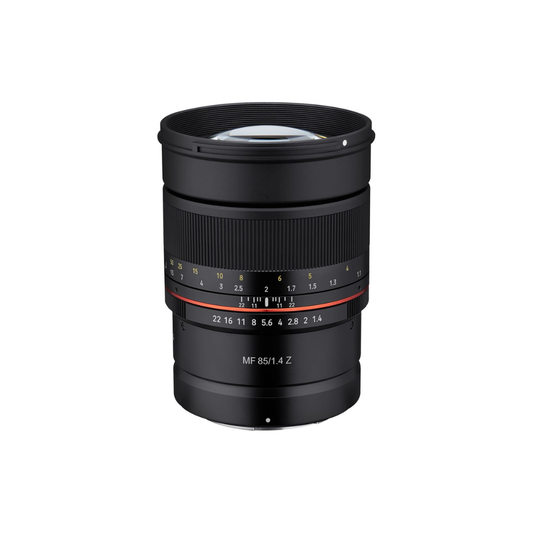 Unboxed Samyang MF 85mm f/1.4 manual focus portrait lens for Nikon Z mirrorless cameras available at Camera Club.