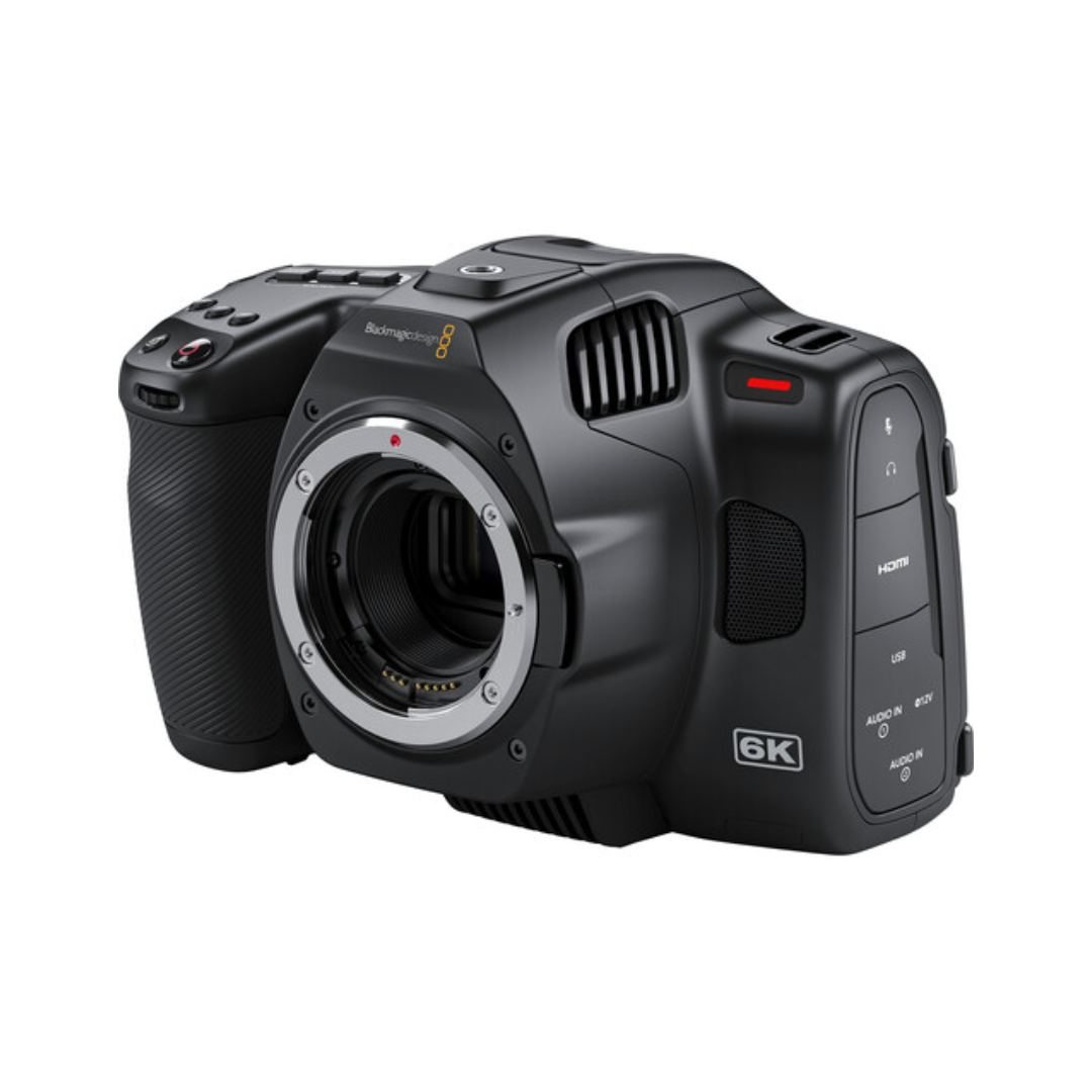 Blackmagic Design Pocket Cinema Camera 6K Pro (Canon EF) available for rent in Bangalore from Camera Club with professional 6K cinema recording and EF lens compatibility.