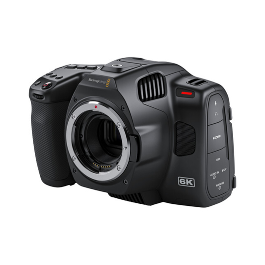 Blackmagic Design Pocket Cinema Camera 6K Pro (Canon EF) available for rent in Bangalore from Camera Club with professional 6K cinema recording and EF lens compatibility.