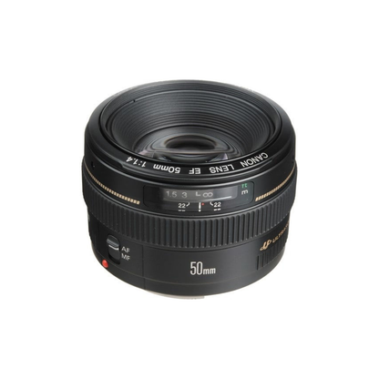 Canon EF 50mm f/1.4 USM prime lens available for rent at Camera Club Bangalore, ideal for portraits, weddings, street photography, and low-light shooting.