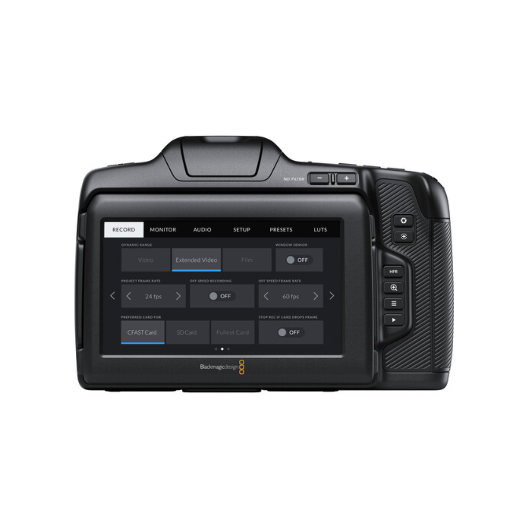 Blackmagic Design Pocket Cinema Camera 6K Pro (Canon EF) available for rent in Bangalore from Camera Club with professional 6K cinema recording and EF lens compatibility.