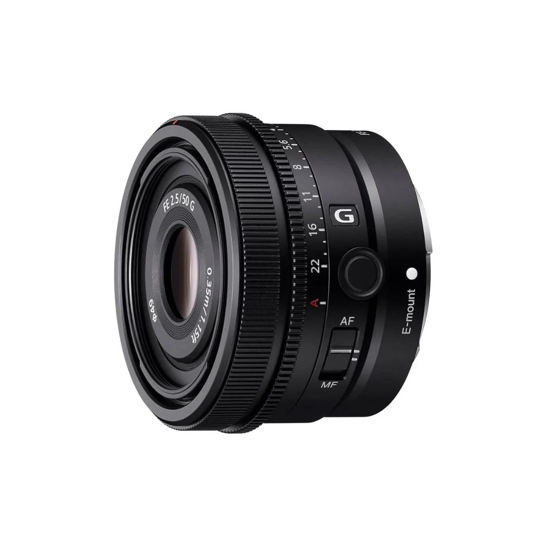 Sony FE 50mm F2.5 G full-frame prime lens for Sony E-mount cameras, unboxed condition.