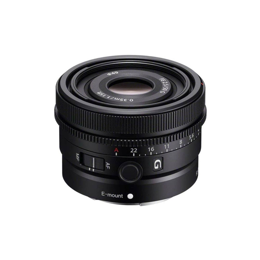 Sony FE 50mm F2.5 G full-frame prime lens for Sony E-mount cameras, unboxed condition.