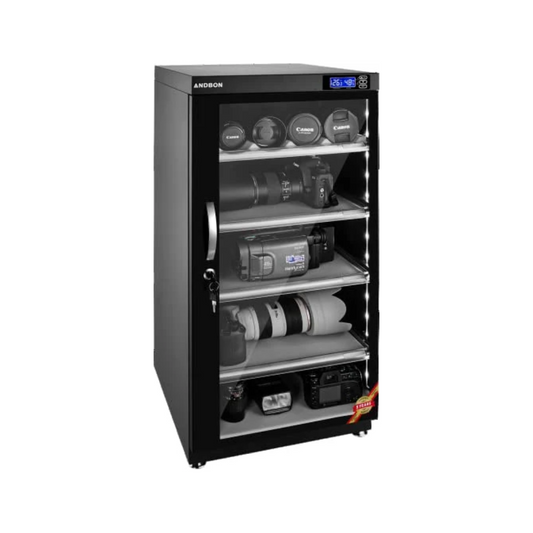 Andbon DS-125S 125L dry cabinet and dehumidifier for camera and photography equipment storage.