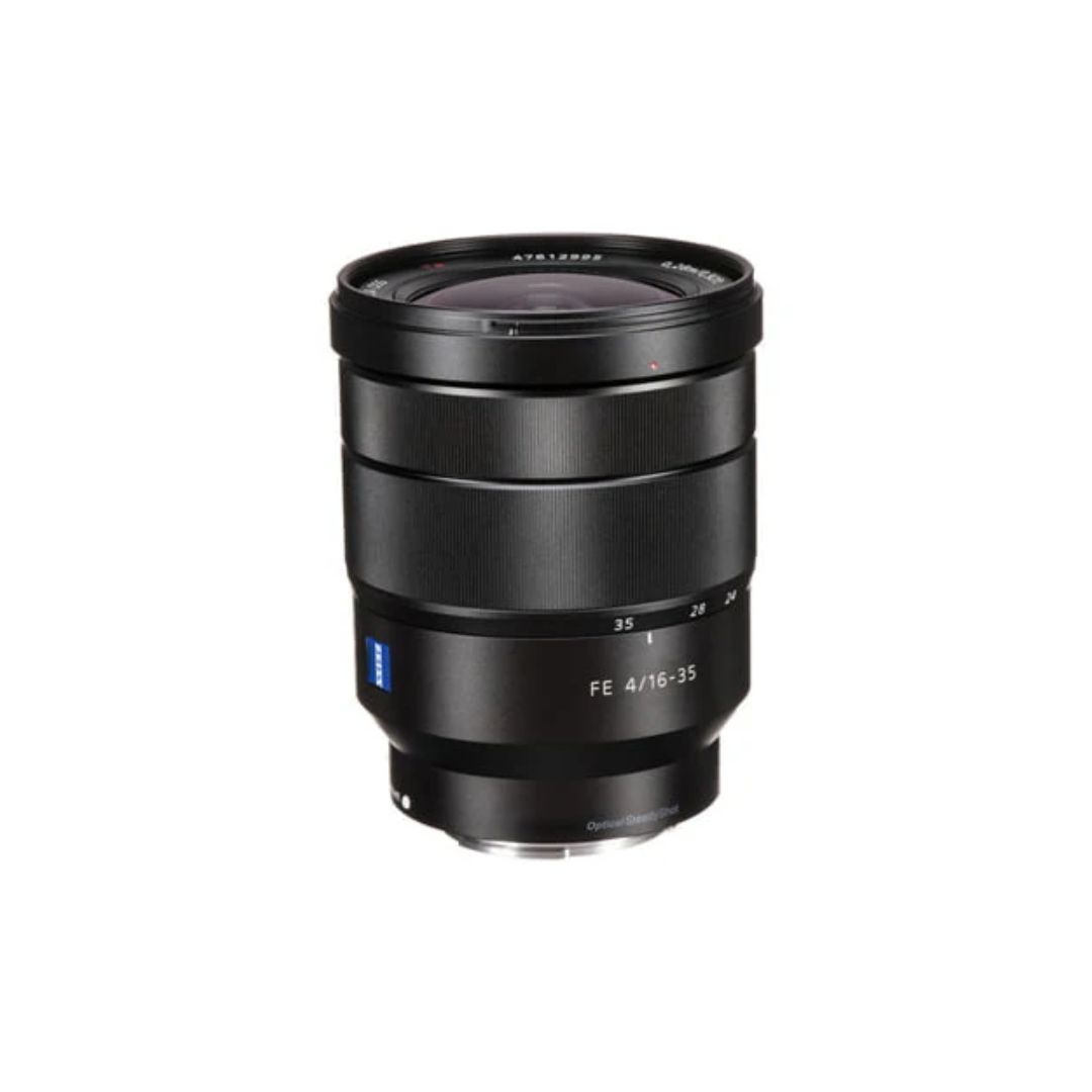 Used Sony Vario-Tessar T* FE 16-35mm F4 ZA OSS Lens for Sony E mount available at Camera Club. Ideal for landscape, architecture, travel, and video photography.
