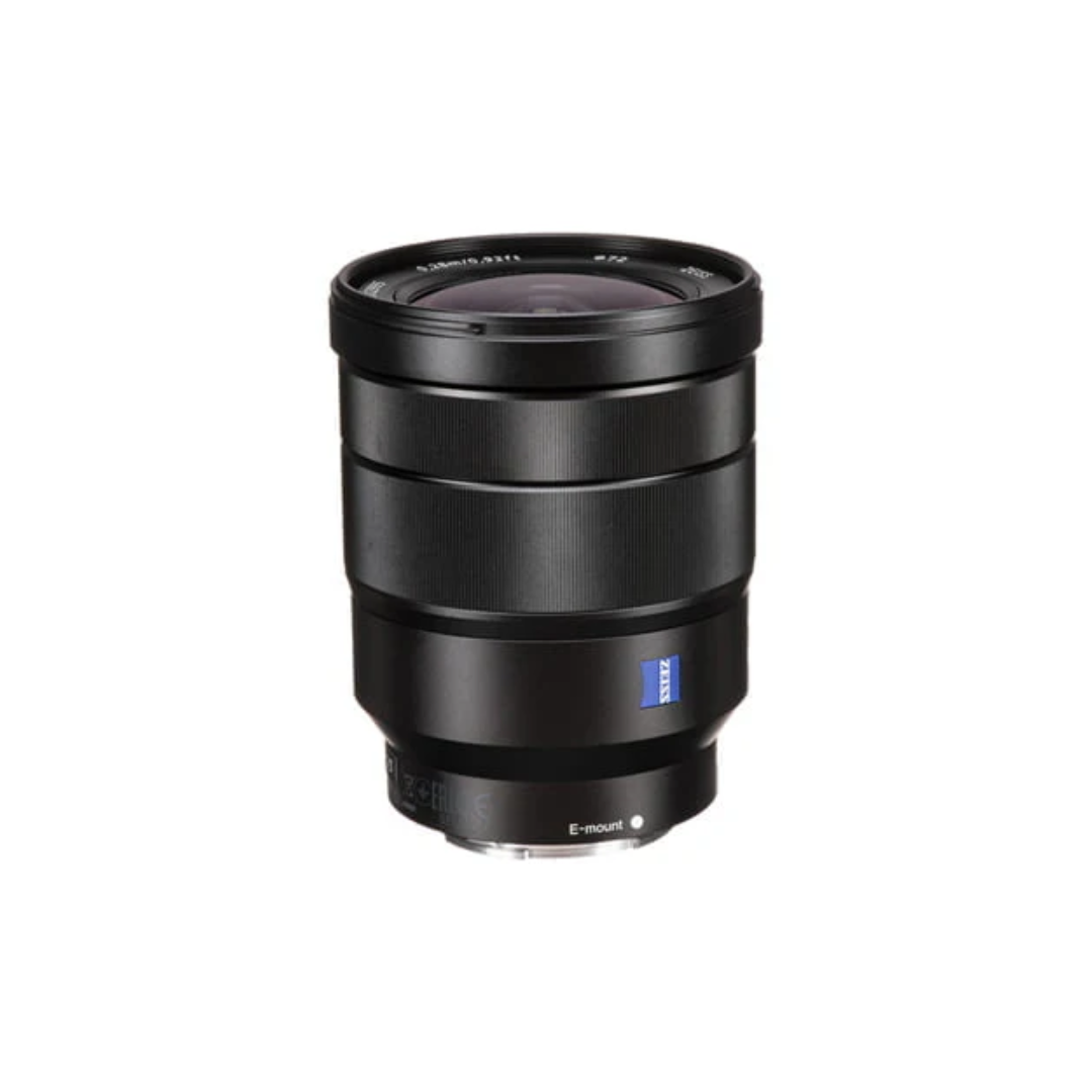 Used Sony Vario-Tessar T* FE 16-35mm F4 ZA OSS Lens for Sony E mount available at Camera Club. Ideal for landscape, architecture, travel, and video photography.