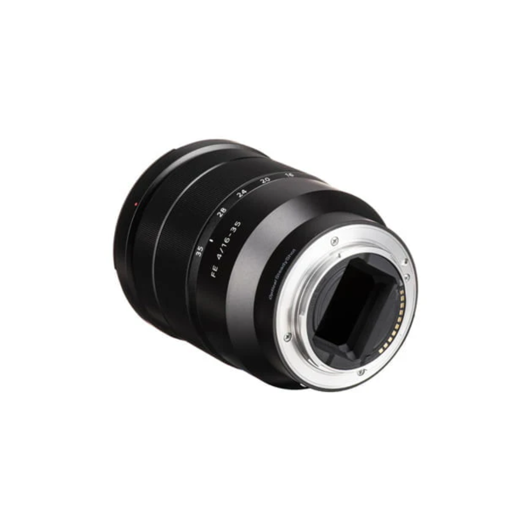 Used Sony Vario-Tessar T* FE 16-35mm F4 ZA OSS Lens for Sony E mount available at Camera Club. Ideal for landscape, architecture, travel, and video photography.