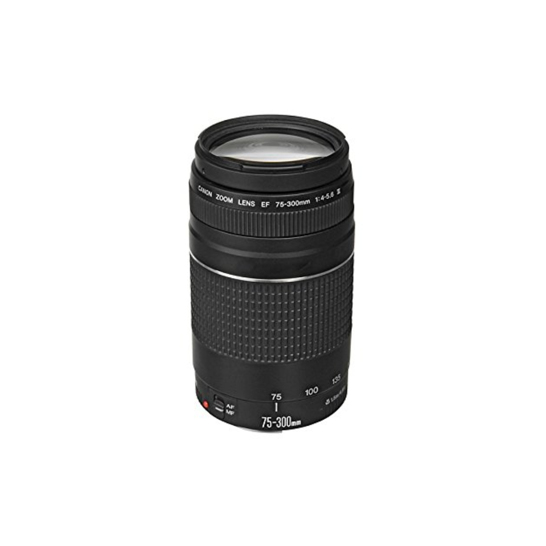 Used Canon EF 75-300mm f/4-5.6 III telephoto zoom lens available at Camera Club. Ideal for wildlife, sports, portraits, and everyday photography with Canon EF mount DSLR cameras.